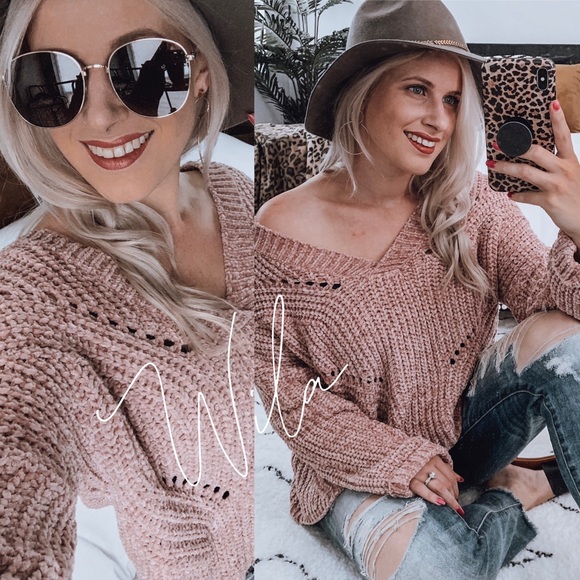 LAST CHANCE❄️ Chenille v neck sweater pink - Picture 4 of 8